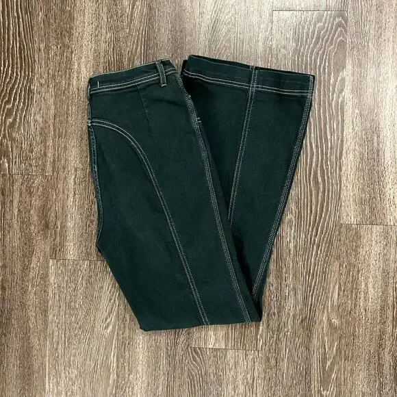 Free People High-Rise Foxy Flare Jeans Green Wide Leg Retro - Picture 3 of 16